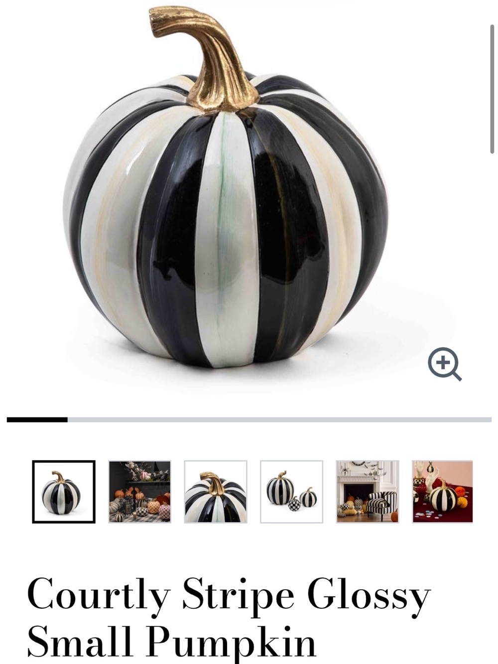 NEW Mackenzie-Childs Glossy Courtly Stripe Decorative Pumpkin with Gold Stem
